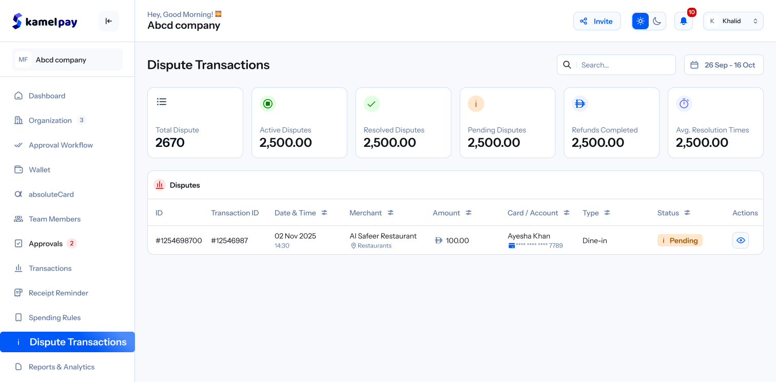 Dispute Transactions